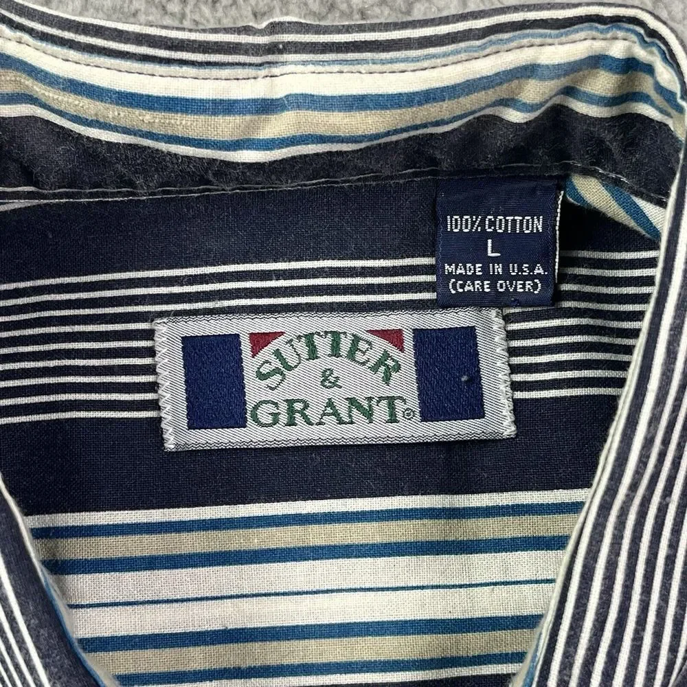Vintage Sutter & Grant Striped Button Up Shirt White Blue Sz‎ Large